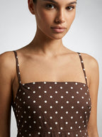 Wren Polka Dot Square Neck Spaghetti Strap Maxi Dress in Brown