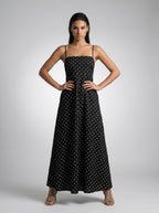 Wren Polka Dot Square Neck Spaghetti Strap Maxi Dress in Black