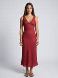 Marguerite Polka Dot V Neck Wrap Maxi Dress in Burgundy