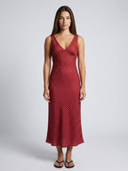 Marguerite Polka Dot V Neck Wrap Maxi Dress in Burgundy