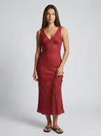 Marguerite Polka Dot V Neck Wrap Maxi Dress in Burgundy
