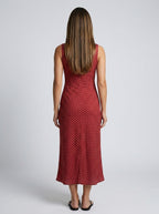 Marguerite Polka Dot V Neck Wrap Maxi Dress in Burgundy