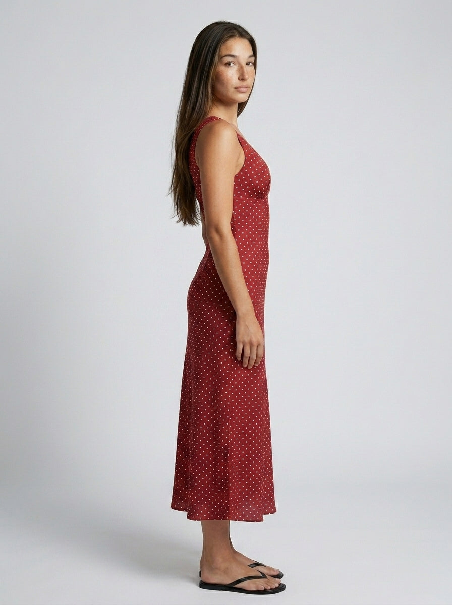 Marguerite Polka Dot V Neck Wrap Maxi Dress in Burgundy