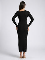 Colombe Ribbed Asymmetric Neck Long Sleeve Maxi Dress in Black