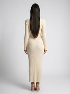 Colombe Ribbed Asymmetric Neck Long Sleeve Maxi Dress in Cream
