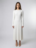 Thea Ribbed Round Neck Long Sleeve Maxi Dress in Cream