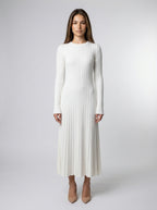 Thea Ribbed Round Neck Long Sleeve Maxi Dress in Cream