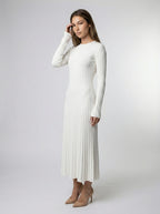 Thea Ribbed Round Neck Long Sleeve Maxi Dress in Cream