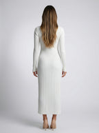 Thea Ribbed Round Neck Long Sleeve Maxi Dress in Cream