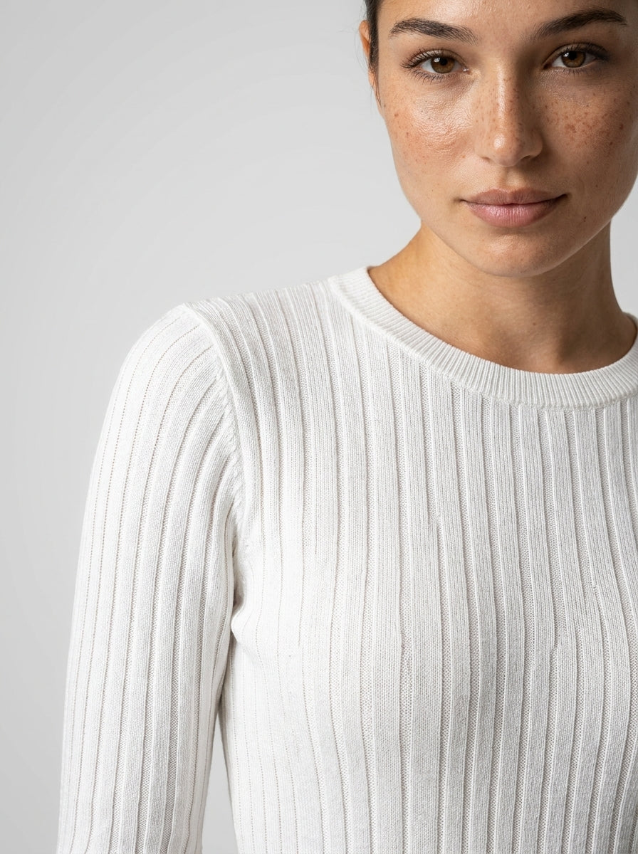 Thea Ribbed Round Neck Long Sleeve Maxi Dress in Cream