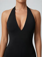 Serena Plunge Halter Neck Playsuit in Black