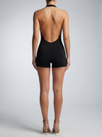 Serena Plunge Halter Neck Playsuit in Black