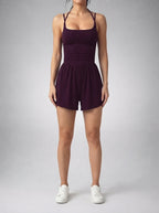Genevieve Scoop Neck Strappy Back Playsuit in Burgundy