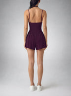 Genevieve Scoop Neck Strappy Back Playsuit in Burgundy