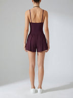 Genevieve Scoop Neck Strappy Back Playsuit in Burgundy