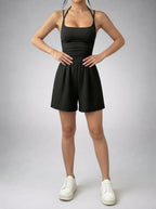 Genevieve Scoop Neck Strappy Back Playsuit in Black