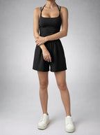 Genevieve Scoop Neck Strappy Back Playsuit in Black