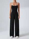 Isolde Square Neck Ruched Wide Leg Jumpsuit in Black