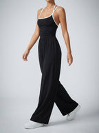 Isolde Square Neck Ruched Wide Leg Jumpsuit in Black