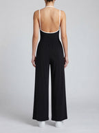 Isolde Square Neck Ruched Wide Leg Jumpsuit in Black
