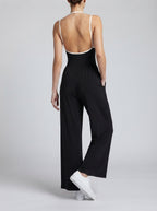 Isolde Square Neck Ruched Wide Leg Jumpsuit in Black