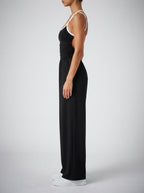 Isolde Square Neck Ruched Wide Leg Jumpsuit in Black