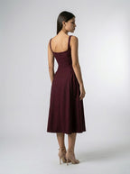 Romy Square Neck Sleeveless A Line Midi Dress in Burgundy