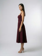 Romy Square Neck Sleeveless A Line Midi Dress in Burgundy