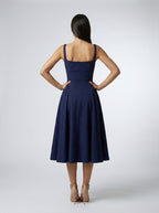 Romy Square Neck Sleeveless A Line Midi Dress in Navy