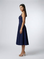 Romy Square Neck Sleeveless A Line Midi Dress in Navy