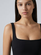 Romy Square Neck Sleeveless A Line Midi Dress in Black