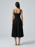 Romy Square Neck Sleeveless A Line Midi Dress in Black