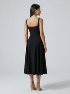Romy Square Neck Sleeveless A Line Midi Dress in Black
