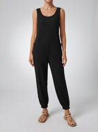 Cosima Round Neck Sleeveless Jumpsuit with Pockets in Black