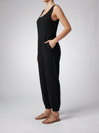 Cosima Round Neck Sleeveless Jumpsuit with Pockets in Black