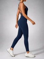 Anais Scoop Neck Cross Back Sleeveless Jumpsuit in Navy