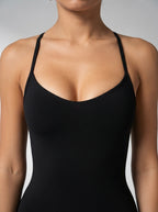 Anais Scoop Neck Cross Back Sleeveless Jumpsuit in Black