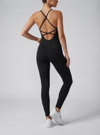 Anais Scoop Neck Cross Back Sleeveless Jumpsuit in Black