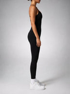 Anais Scoop Neck Cross Back Sleeveless Jumpsuit in Black