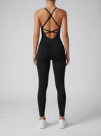 Anais Scoop Neck Cross Back Sleeveless Jumpsuit in Black