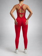 Anais Scoop Neck Cross Back Sleeveless Jumpsuit in Red