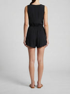 Mireille V-Neck Zip Front Sleeveless Playsuit in Black