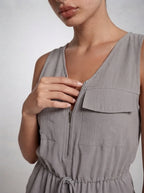 Mireille V-Neck Zip Front Sleeveless Playsuit in Gray