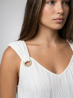 Juno V Neck Sleeveless Shift Mini Dress in White