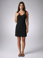 Juno V Neck Sleeveless Shift Mini Dress in Black