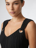 Juno V Neck Sleeveless Shift Mini Dress in Black