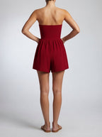 Lucienne Strapless Ruched Playsuit in Burgundy