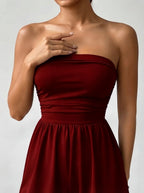 Lucienne Strapless Ruched Playsuit in Burgundy