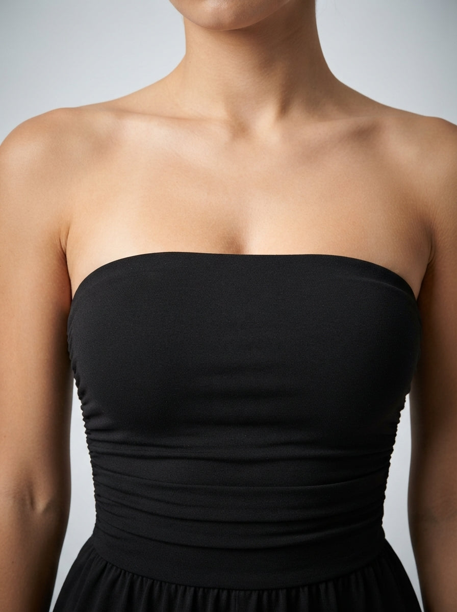 Lucienne Strapless Ruched Playsuit in Black