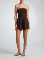 Lucienne Strapless Ruched Playsuit in Brown
